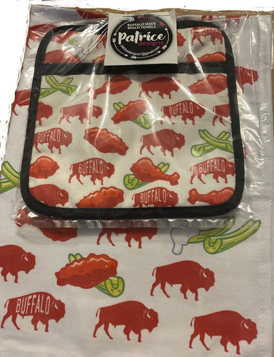 Buffalo Chicken Wing  Kitchen Pot Holder and Towel Set